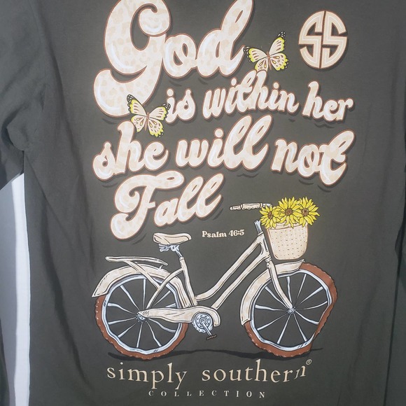 Simply Southern God is Within Her Long Sleeve T-Shirt Sz S Olive Bible - Picture 3 of 7